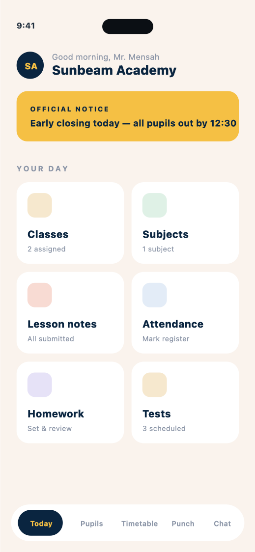 SchoolBridge teacher app dashboard